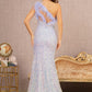 Sequin Asymmetric Cut-out Back Mermaid Dress w/ Feather Strap