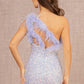 Sequin Asymmetric Cut-out Back Mermaid Dress w/ Feather Strap