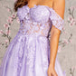 3-D Butterfly Bead Sheer Bodice Mesh A-line Long Dress