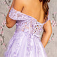 3-D Butterfly Bead Sheer Bodice Mesh A-line Long Dress