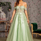 3-D Butterfly Bead Sheer Bodice Mesh A-line Long Dress