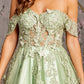 3-D Butterfly Bead Sheer Bodice Mesh A-line Long Dress