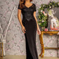 Embroidery Bead Sheer Back Rome Jersey Mermaid Long Dress