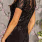 Embroidery Bead Sheer Back Rome Jersey Mermaid Long Dress