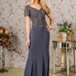 Embroidery Bead Sheer Back Rome Jersey Mermaid Long Dress