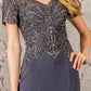 Embroidery Bead Sheer Back Rome Jersey Mermaid Long Dress
