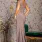 Embroidery Bead Sheer Back Rome Jersey Mermaid Long Dress