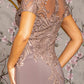 Embroidery Bead Sheer Back Rome Jersey Mermaid Long Dress