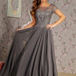 Bead Embroidery Sheer Neckline Chiffon A-line Long Dress