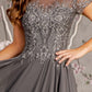 Bead Embroidery Sheer Neckline Chiffon A-line Long Dress