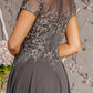 Bead Embroidery Sheer Neckline Chiffon A-line Long Dress