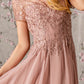 Bead Embroidery Sheer Neckline Chiffon A-line Long Dress