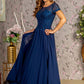 Bead Embroidery Sheer Neckline Chiffon A-line Long Dress