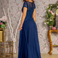 Bead Embroidery Sheer Neckline Chiffon A-line Long Dress
