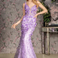 Jewel Glitter Sheer Bodice Mesh Mermaid Long Dress