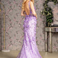 Jewel Glitter Sheer Bodice Mesh Mermaid Long Dress
