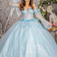 3-D Flower Jewel Sheer Bodice Mesh Ball Gown w/ Long Sleeves
