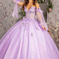 3-D Flower Jewel Sheer Bodice Mesh Ball Gown w/ Long Sleeves