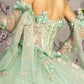 3-D Flower Jewel Sheer Bodice Mesh Ball Gown w/ Long Sleeves