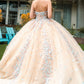 Beads Embellished Glitter Print Sweetheart Quinceanera Dress w/ detachable puff sleeve