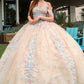 Beads Embellished Glitter Print Sweetheart Quinceanera Dress w/ detachable puff sleeve