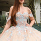 Beads Embellished Glitter Print Sweetheart Quinceanera Dress w/ detachable puff sleeve