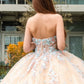 Beads Embellished Glitter Print Sweetheart Quinceanera Dress w/ detachable puff sleeve