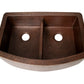 33" Farmhouse Double Well 50/50 Plain Round Apron Hammered Copper Kitchen Sink