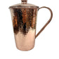 Set of One Copper Pitcher with Top and Four Tumblers, Hammered and Shiny Finish