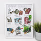 Adventure Essentials Art Print 11x14in, Home Decor, Travel Art, Wall Artwork