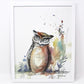 Owl Mixed Media Art Print, 11x14 in, Animal Art, Home Decor, Nursery Art