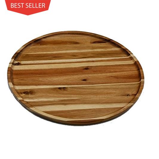 [ Set of 3 ] Zavis Green Acacia Wood Round Stackable Plate / Platter 16" | Dishwasher Safe