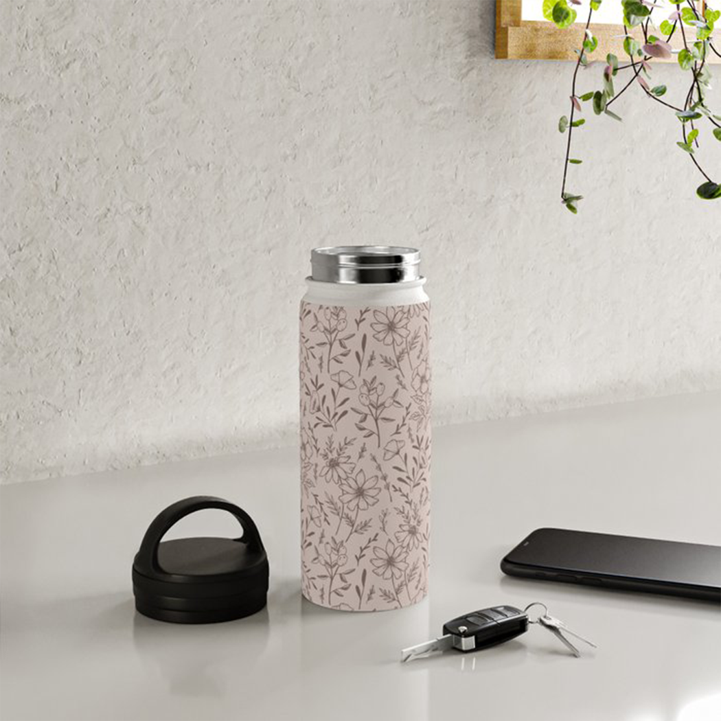 Pink Flower Handle Lid Water Bottle