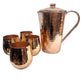 Set of One Copper Pitcher with Top and Four Tumblers, Hammered and Shiny Finish
