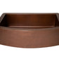 33" Farmhouse Single Well Plain Round Apron Hammered Copper Kitchen Sink