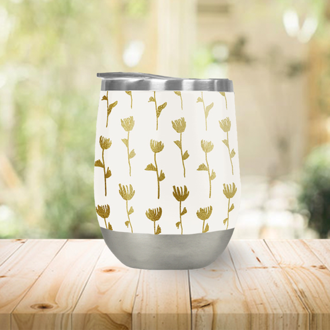 Gold Ink Flower Wine Tumbler