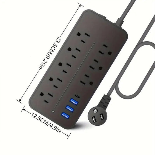 Mehrfachsteckdosenleiste mit Überspannungsschutz - 8 Steckdosen, 3 USB-A-Anschlüsse und 1 USB-C-Anschluss