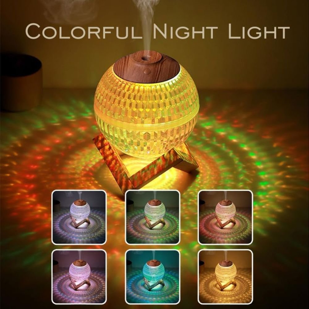 Crystal LED Aromatherapy Essential Oil Diffuser with Wooden Stand