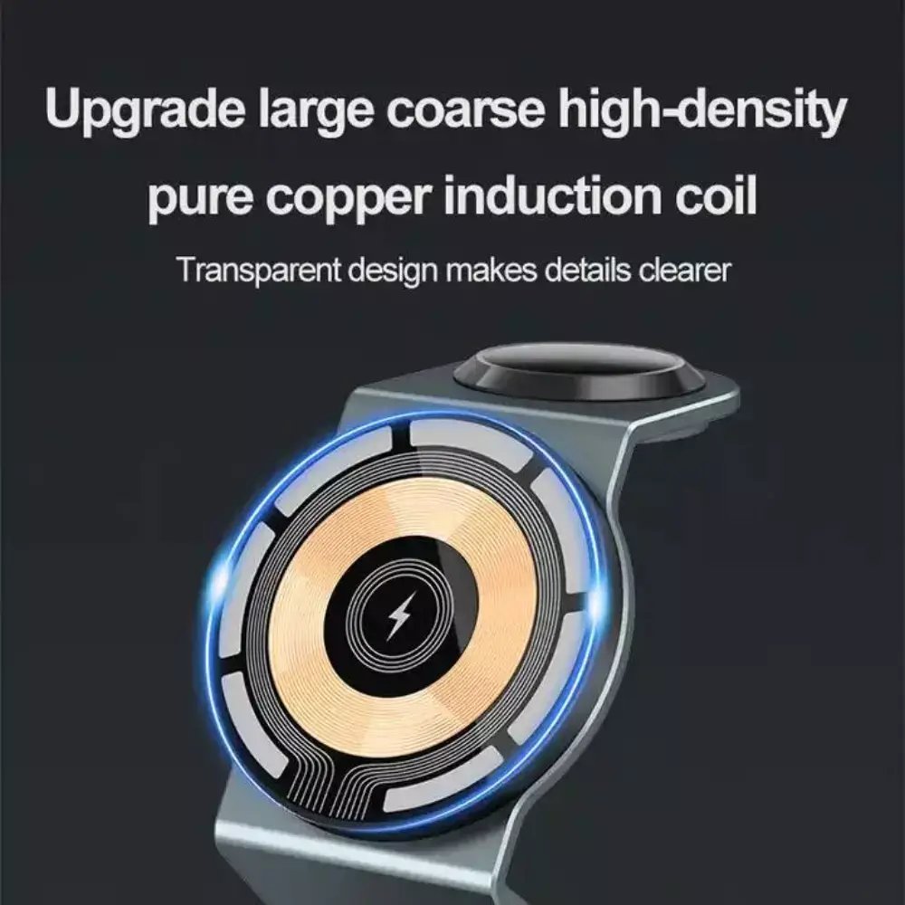 3 in 1 Transparent 15W Magnetic Wireless Charger Pad holder