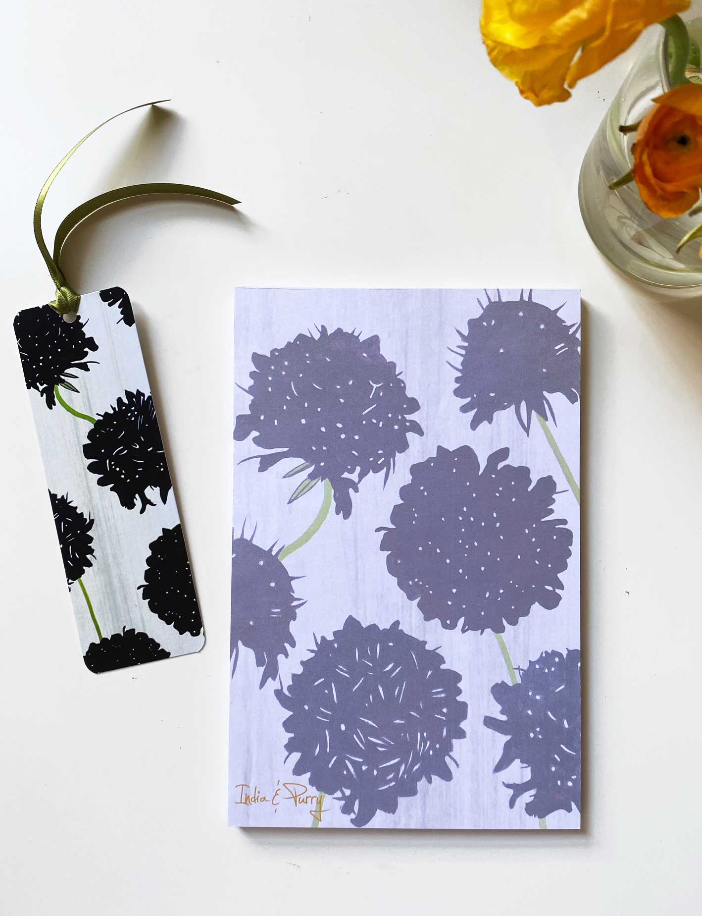 Notepad & Bookmark:  Black Scabiosa on Snow