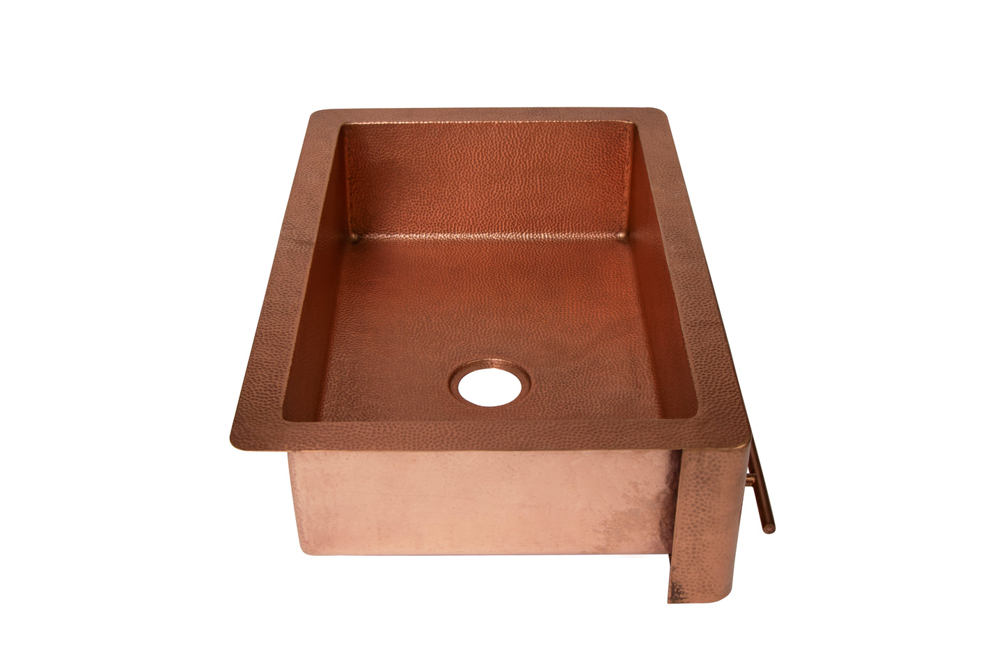 33" Farmhouse Single Well Towel Holder Straight Apron Hammered Copper Kitchen Sink