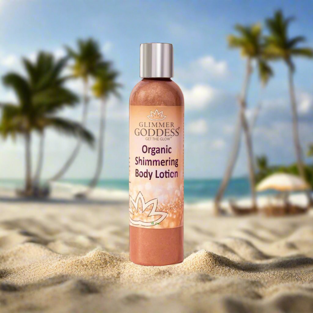 Organic Bronze Shimmer Body Lotion – Sexy Level 2 & Super Level 3 Shimmer in 4 oz & 8 oz