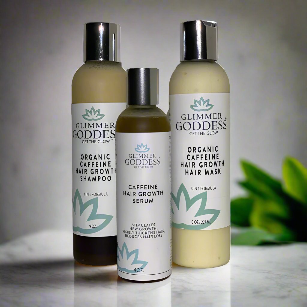 Organic Caffeine Hair GrowthTrio – Hydrating Shampoo, Deep Conditioning Hair Mask Conditioner & Hair Growth Serum