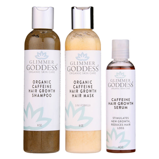 Organic Caffeine Hair GrowthTrio – Hydrating Shampoo, Deep Conditioning Hair Mask Conditioner & Hair Growth Serum
