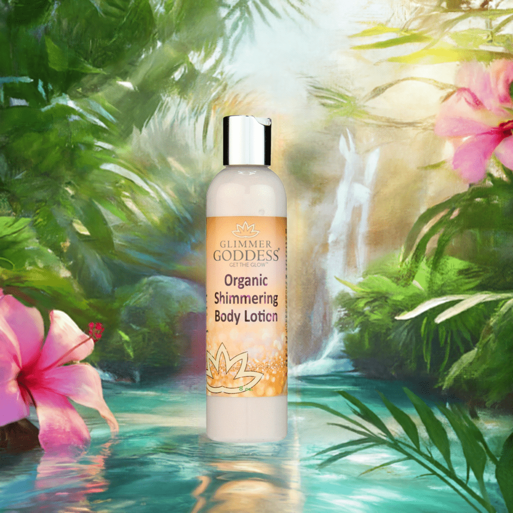 Organic Gold Shimmer Body Lotion – Sexy Level 2 & Super Level 3 Shimmer in 4 oz & 8 oz