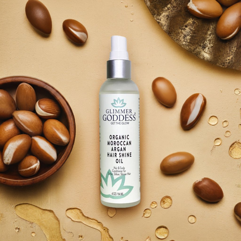 Organic Hair Shine Spray with Moroccan Argan Oil – Frizz Control & Hydrating Hair Mist for Glossy Hair