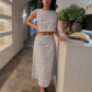 Overlap Midi Skirt in Linen Stripes