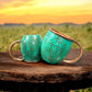 Set of Two Copper Barrel Mugs, Hammered and Mint Patina