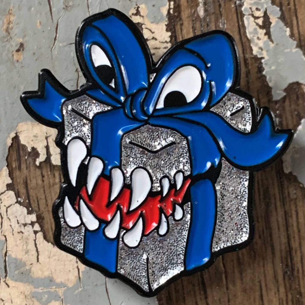 Mimic Present –Blue & Silver Enamel Pin