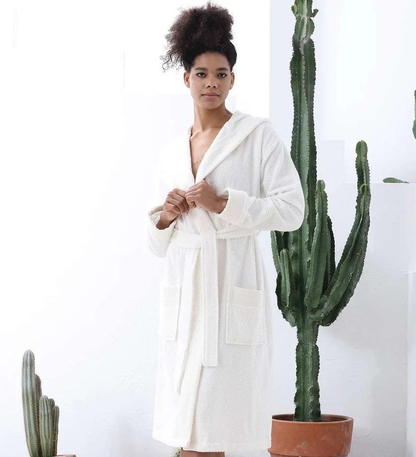 Womens Hooded Turkish Cotton Terry Cloth Robe
